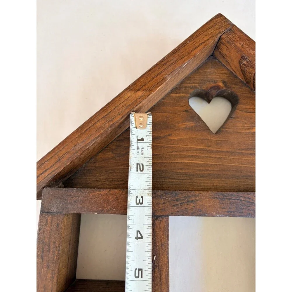 Vtg House Shaped Wood Trinket Shelf Heart Cutout Hanging Miniatures Display